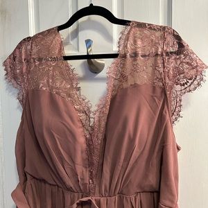 Full length Dusty Rose gown with lace detail